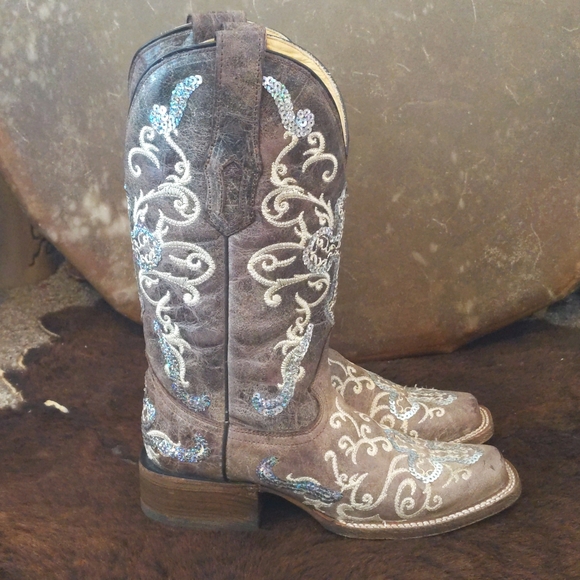 CORRAL A2932 embroidered distressed leather sequin cross cowgirl western boots 6 - Picture 8 of 16